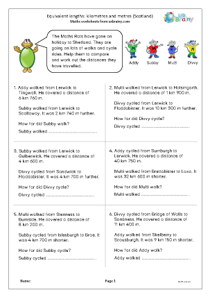 Preview of worksheet Equivalent lengths: km and m (Scotland)