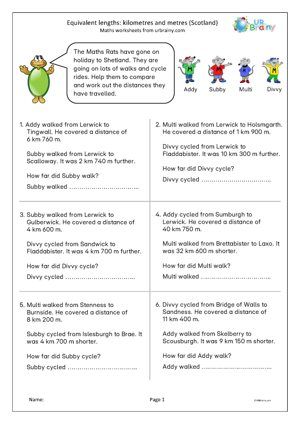 Preview of 'Equivalent lengths: km and m (Scotland)'