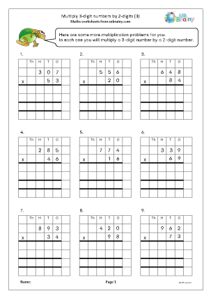 Preview of worksheet Multiply 3-digit numbers by 2-digits (3)