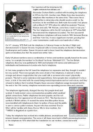 Preview of worksheet Invention of the telephone (2)
