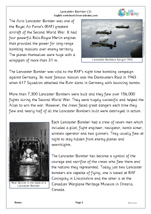 Preview of worksheet Lancaster Bomber (1) Easier version