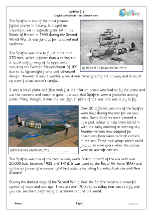 Preview of worksheet The Spitfire (1)