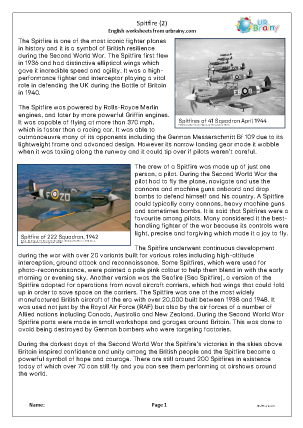 Preview of worksheet The Spitfire (2)