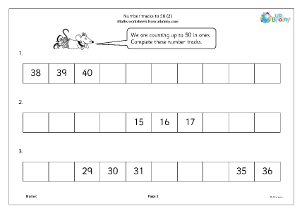 Preview of worksheet Number tracks to 50 (2)