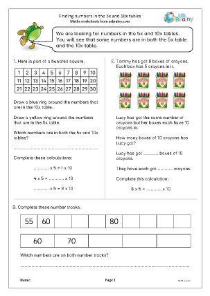 Preview of worksheet Finding numbers in the 5 and 10 times tables