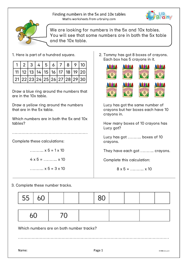 Preview of 'Finding numbers in the 5 and 10 times tables'