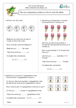 Preview of worksheet The 5 and 10 times tables