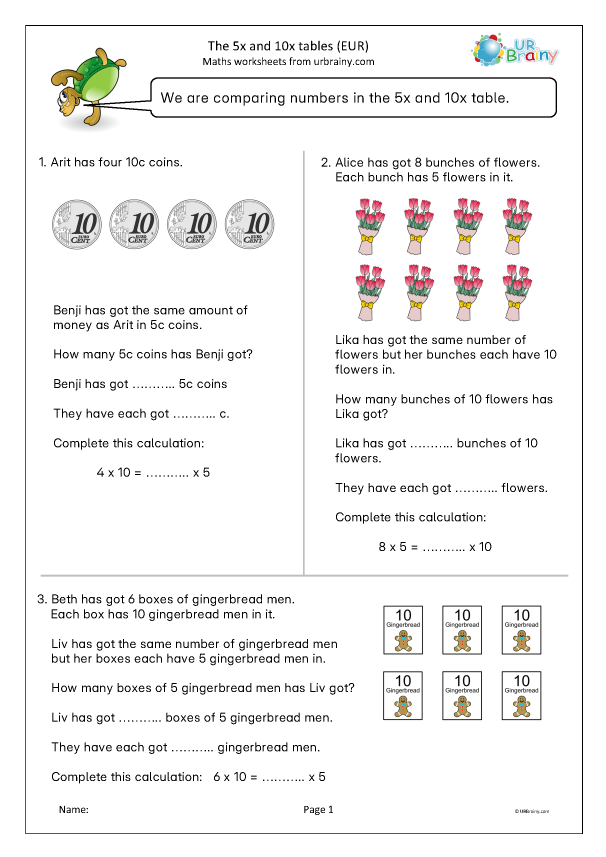 Preview of 'The 5 and 10 times tables (EUR)'