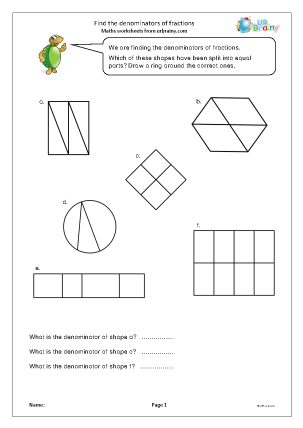 Preview of worksheet Find the denominators of fractions