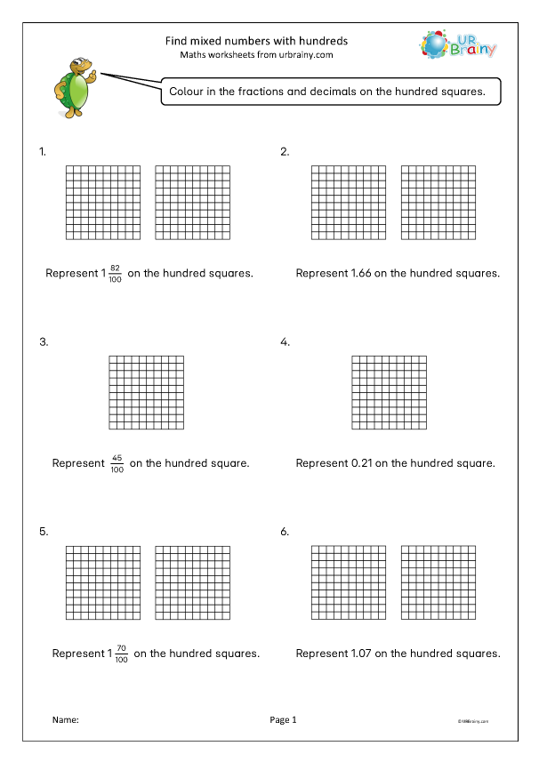Preview of 'Find mixed numbers with a hundred square'