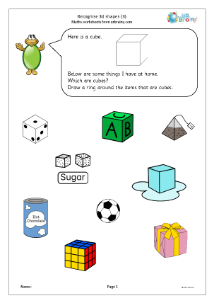 Preview of worksheet Recognising 3D shapes (3)