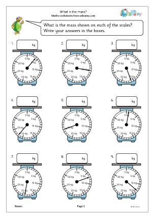 Preview of worksheet What is the mass?