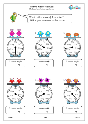 Preview of worksheet Find the mass of one object