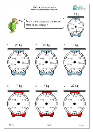 Preview of worksheet Marking masses on scales