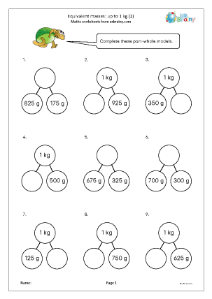 Preview of worksheet Equivalent masses up to 1 kg (2)