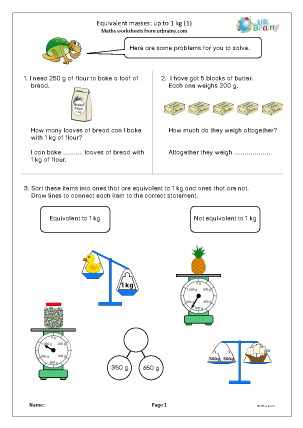 Preview of worksheet Equivalent masses up to 1 kg (1)