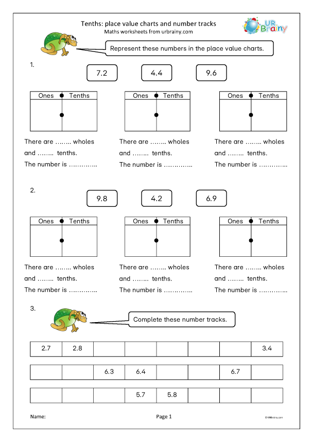 Preview of 'Tenths: place value charts and number tracks'