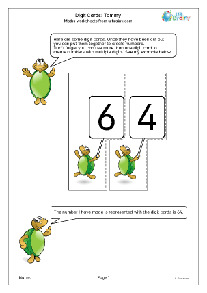 Preview of worksheet Digit cards: Tommy