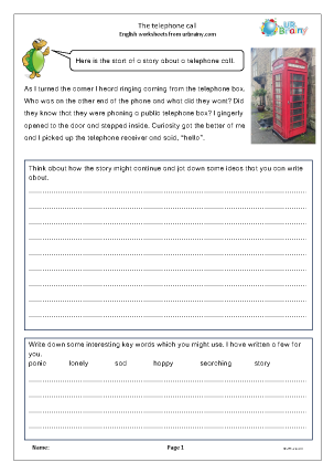 Preview of worksheet Story writing ideas: the telephone call