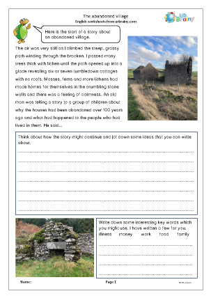 Preview of worksheet Story writing ideas: the abandoned village