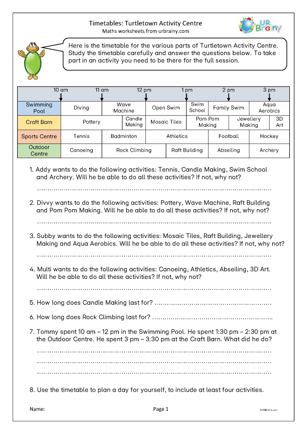 Preview of 'Timetables: Turtletown Activity Centre'