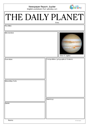 Preview of worksheet Newspaper report: Jupiter