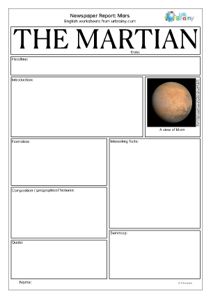 Preview of worksheet Newspaper report: Mars