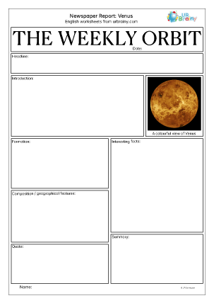 Preview of worksheet Newspaper report: Venus