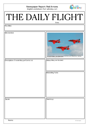 Preview of worksheet Newspaper report: Red Arrows