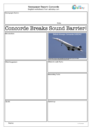 Preview of worksheet Newspaper report: Concorde