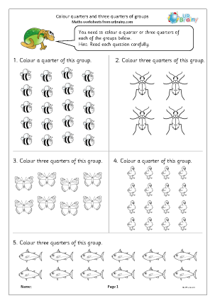 Preview of worksheet Colour quarters and three-quarters of groups