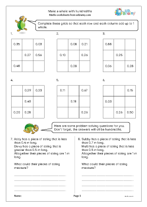 Preview of worksheet Make a whole with hundredths