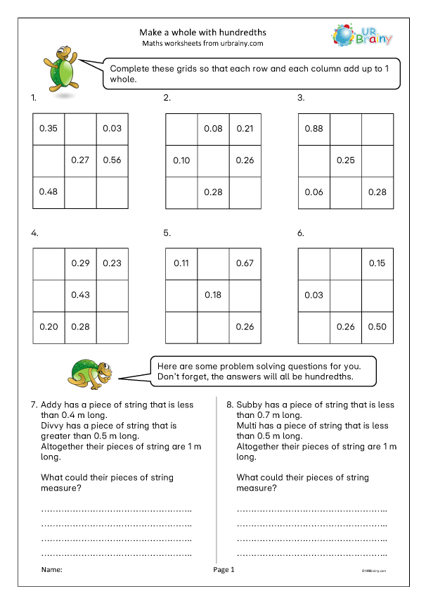 Preview of 'Make a whole with hundredths'