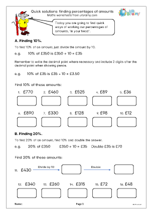 Preview of worksheet Find percentages