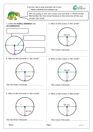Preview of worksheet Find the radius and diameter of circles