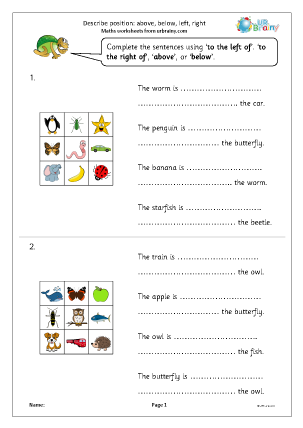 Preview of worksheet Describe position: above below left right