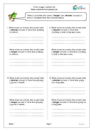 Preview of worksheet Time: longer and shorter (1)