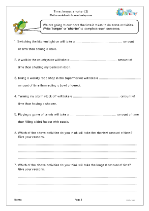 Preview of worksheet Time: longer and shorter (2)