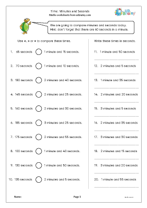 Preview of worksheet Time: minutes and seconds