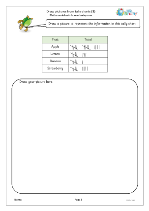 Preview of worksheet Draw pictures from tally charts (3)