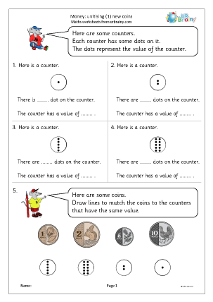 Preview of worksheet Money: unitising 1 (new coins)