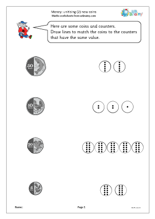 Preview of worksheet Money: unitising 2 (new coins)