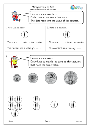 Preview of worksheet Money: unitising 1 (AUD)