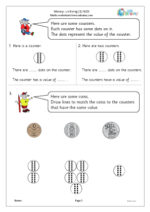 Preview of worksheet Money: unitising 1 (NZD)