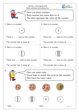 Preview of worksheet Money: unitising 1 (EUR)