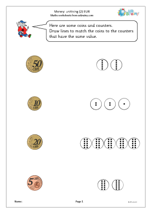 Preview of worksheet Money: unitising 2 (EUR)