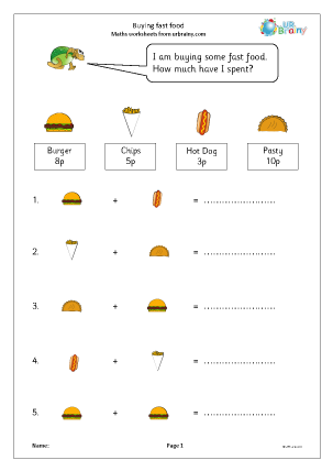 Preview of worksheet Buying fast food