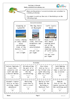 Preview of worksheet Holiday in Dorset