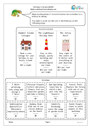 Preview of worksheet Holiday in Jersey (AUD)