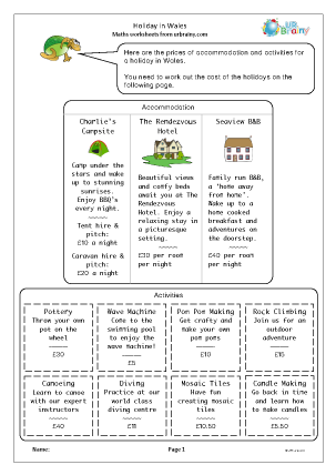 Preview of worksheet Holiday in Wales